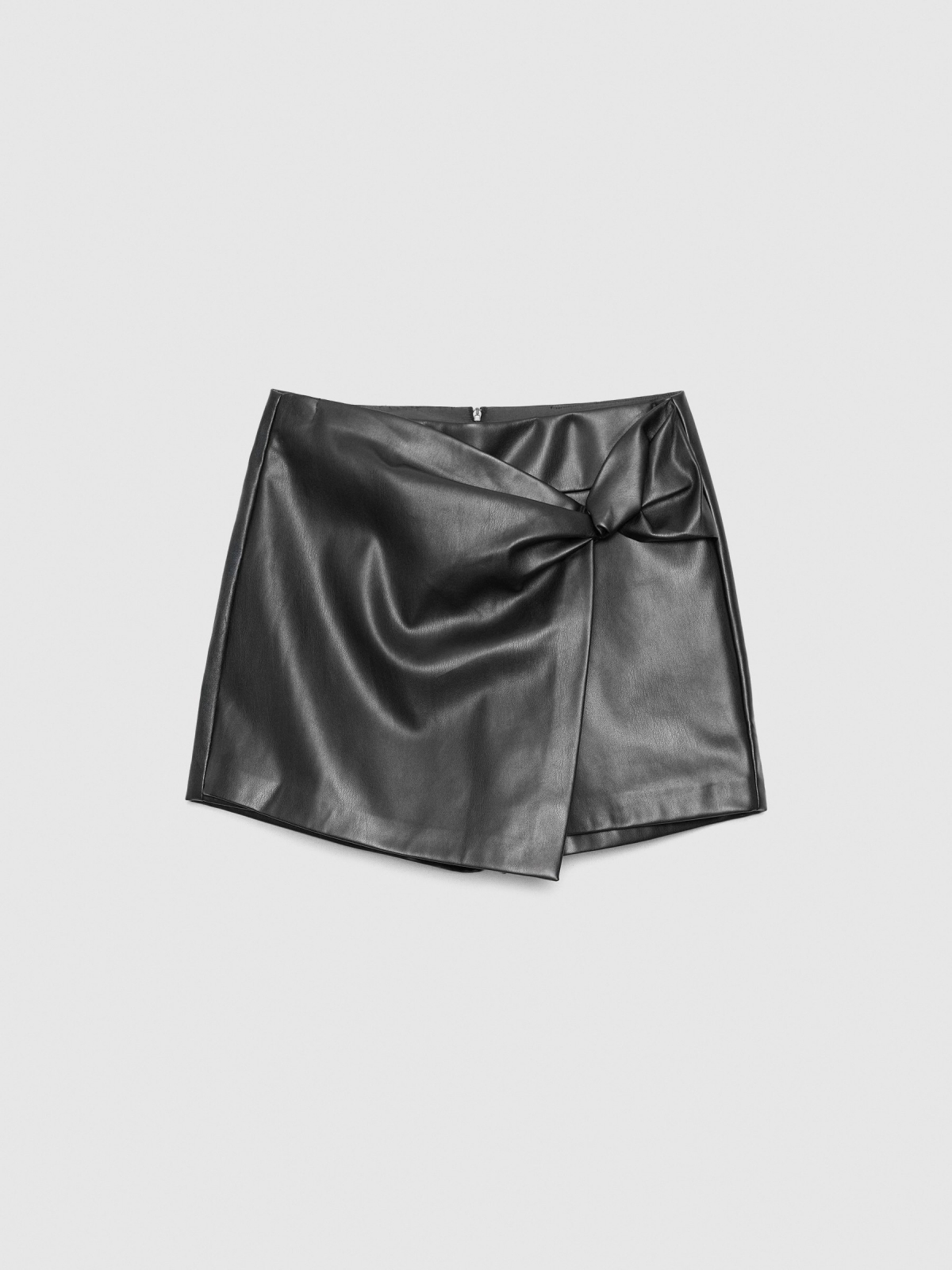 Black mini skirt with knotted leather effect black middle back view