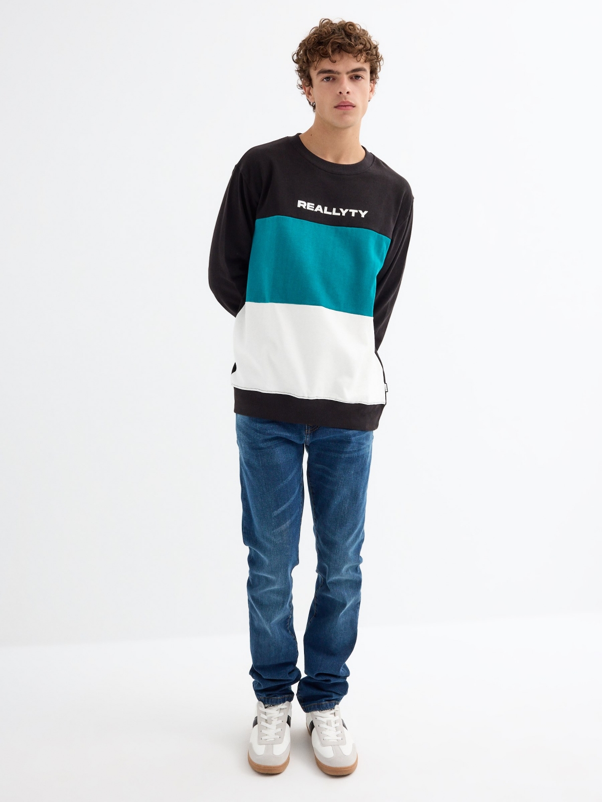 Color block sweatshirt preto vista geral frontal