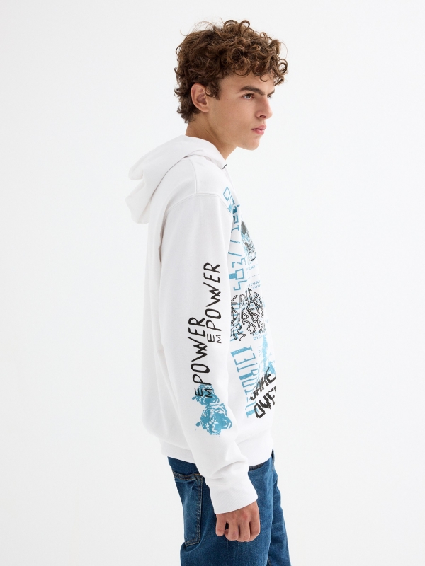  Sweatshirt com capuz estampado branco