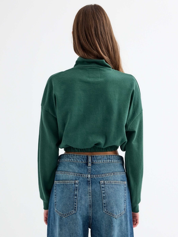 Cropped sweatshirt with zipper green middle back view