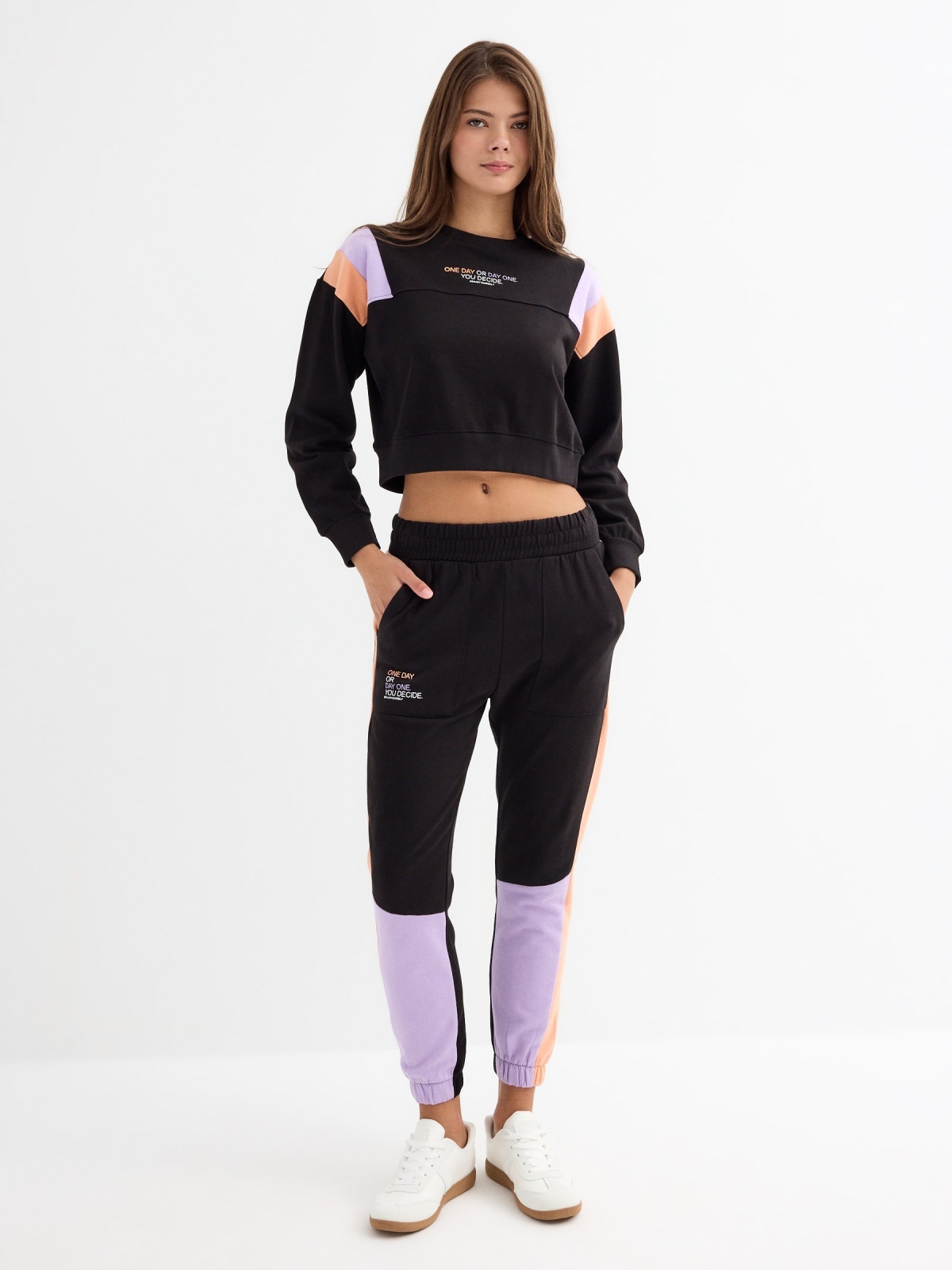 One Day cropped sweatshirt black front view