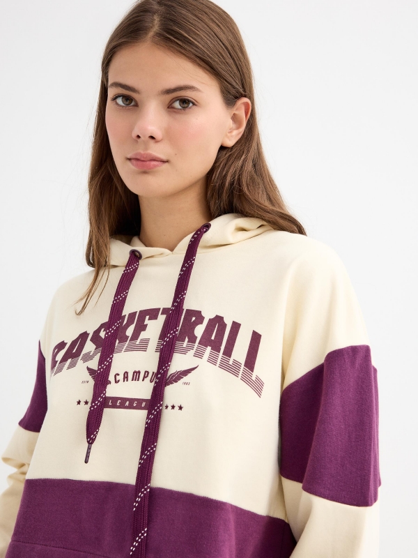  Sweatshirt com capuz estampado bege