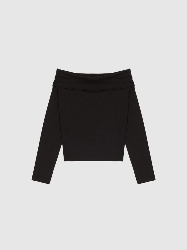  Long sleeve black t-shirt with bardot neckline black