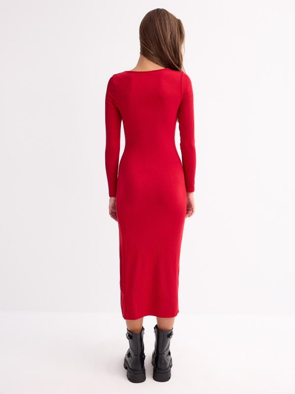 Midi dress with slit carmine middle back view