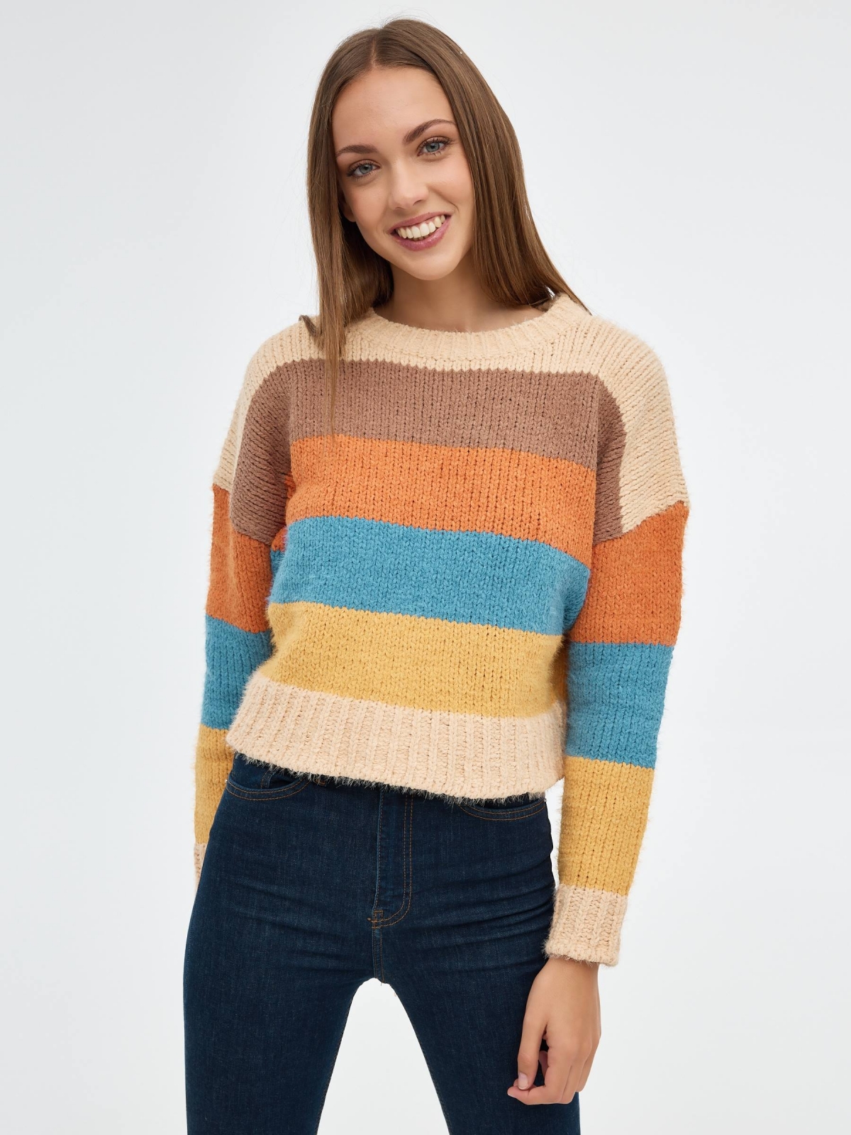 Striped chenille sweater multicolor middle front view