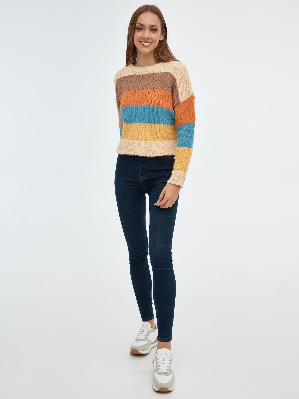 Striped chenille sweater multicolor front view