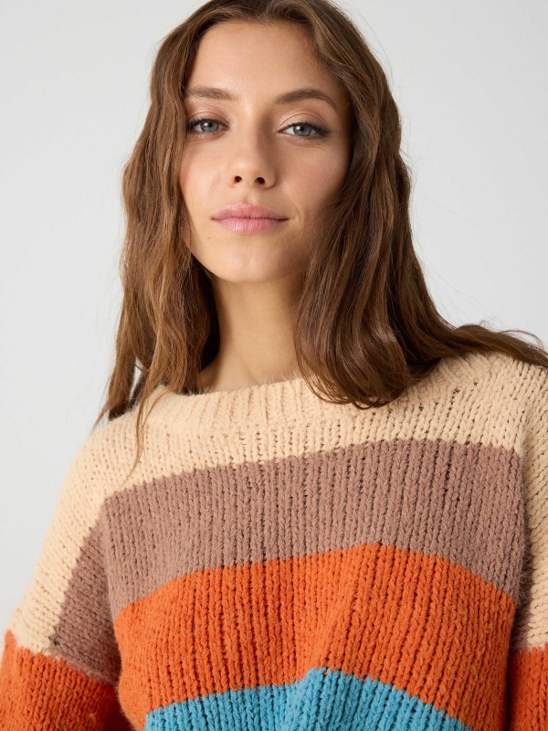 Striped chenille sweater multicolor detail view