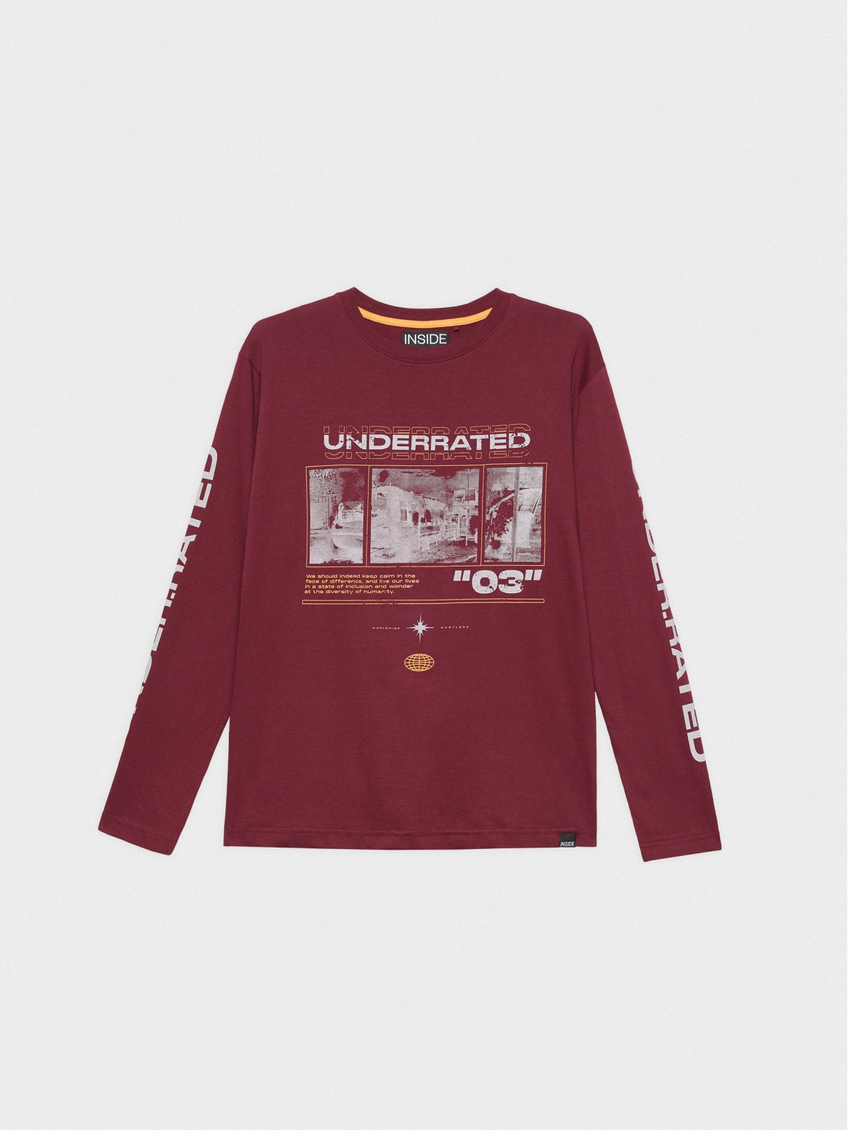 Camiseta UNDERRATED burdeos vista detalle