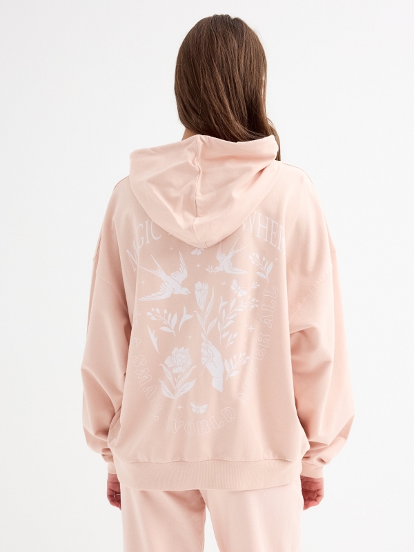 Kangaroo sweatshirt with print light pink middle back view