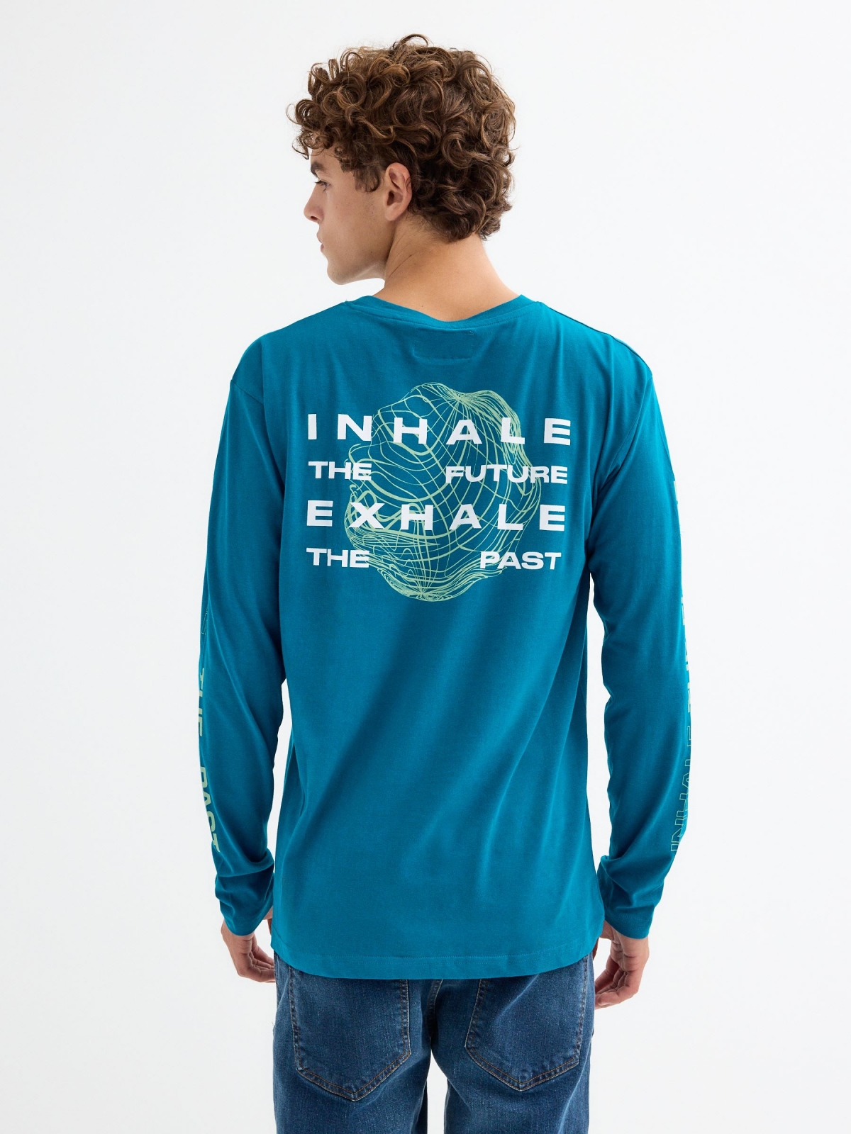 INHALE T-shirt turquoise middle back view