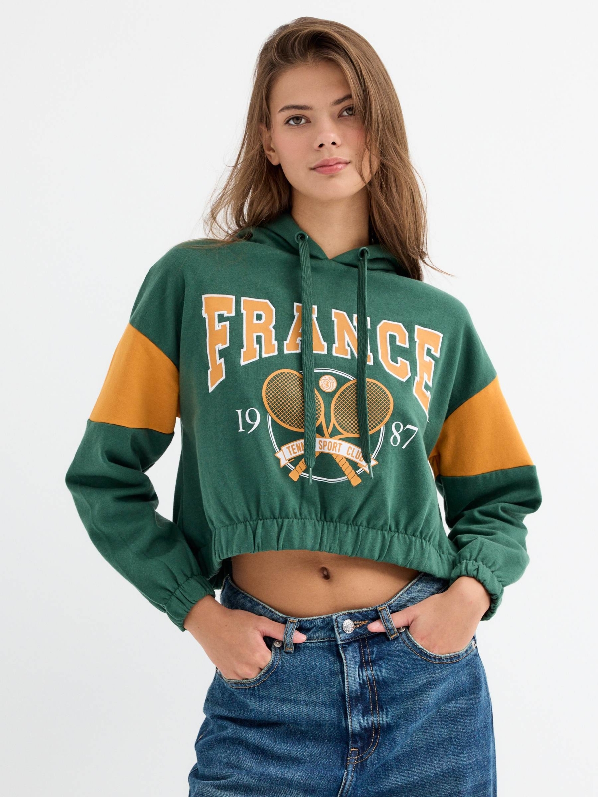 Sudadera crop France verde oscuro vista media frontal