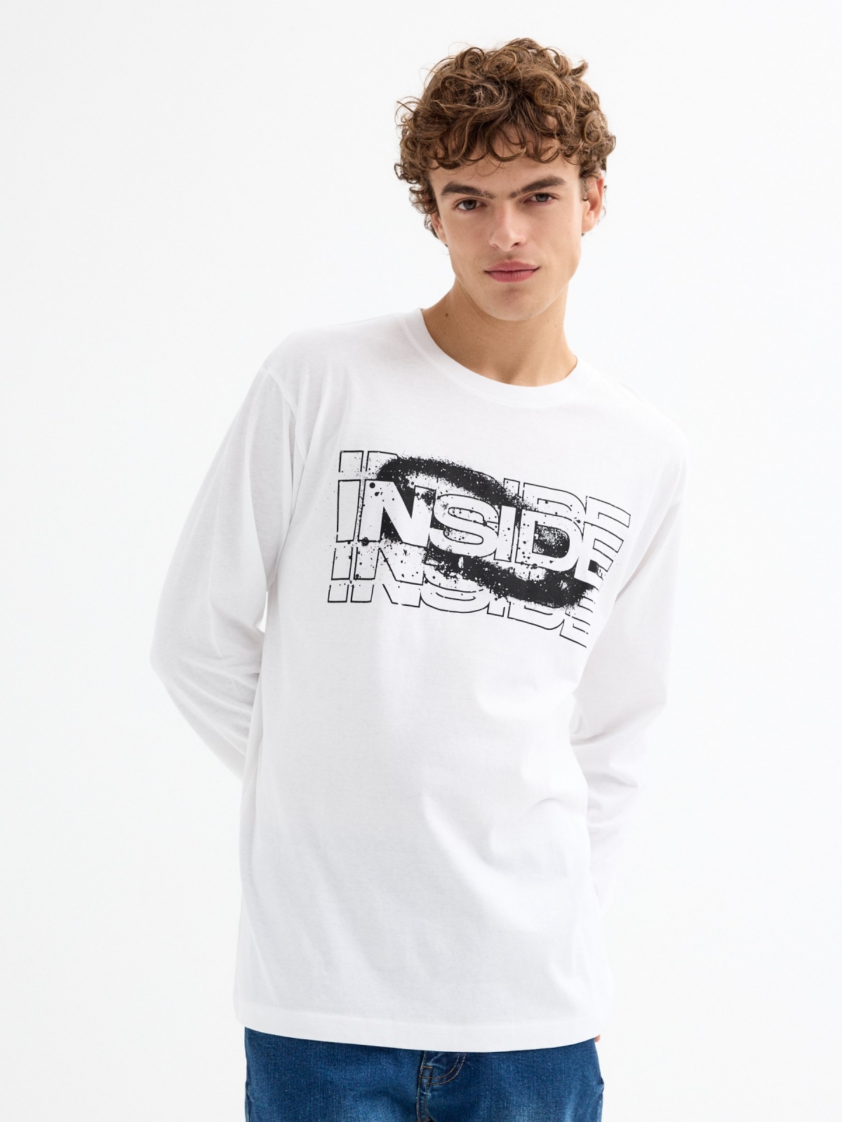 T-shirt normal INSIDE branco vista meia frontal