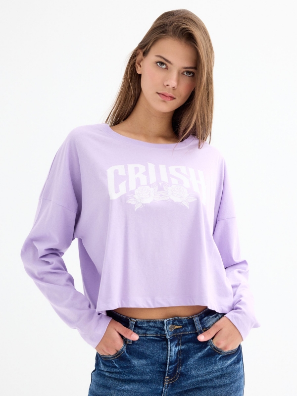 Crop Crush T-shirt mauve middle front view