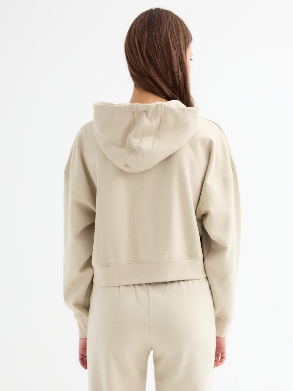 Graphic crop print sweatshirt taupe middle back view