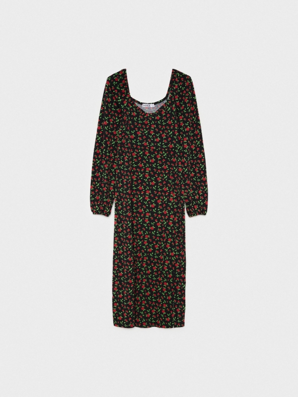 Maxi dress with flowers black detail view