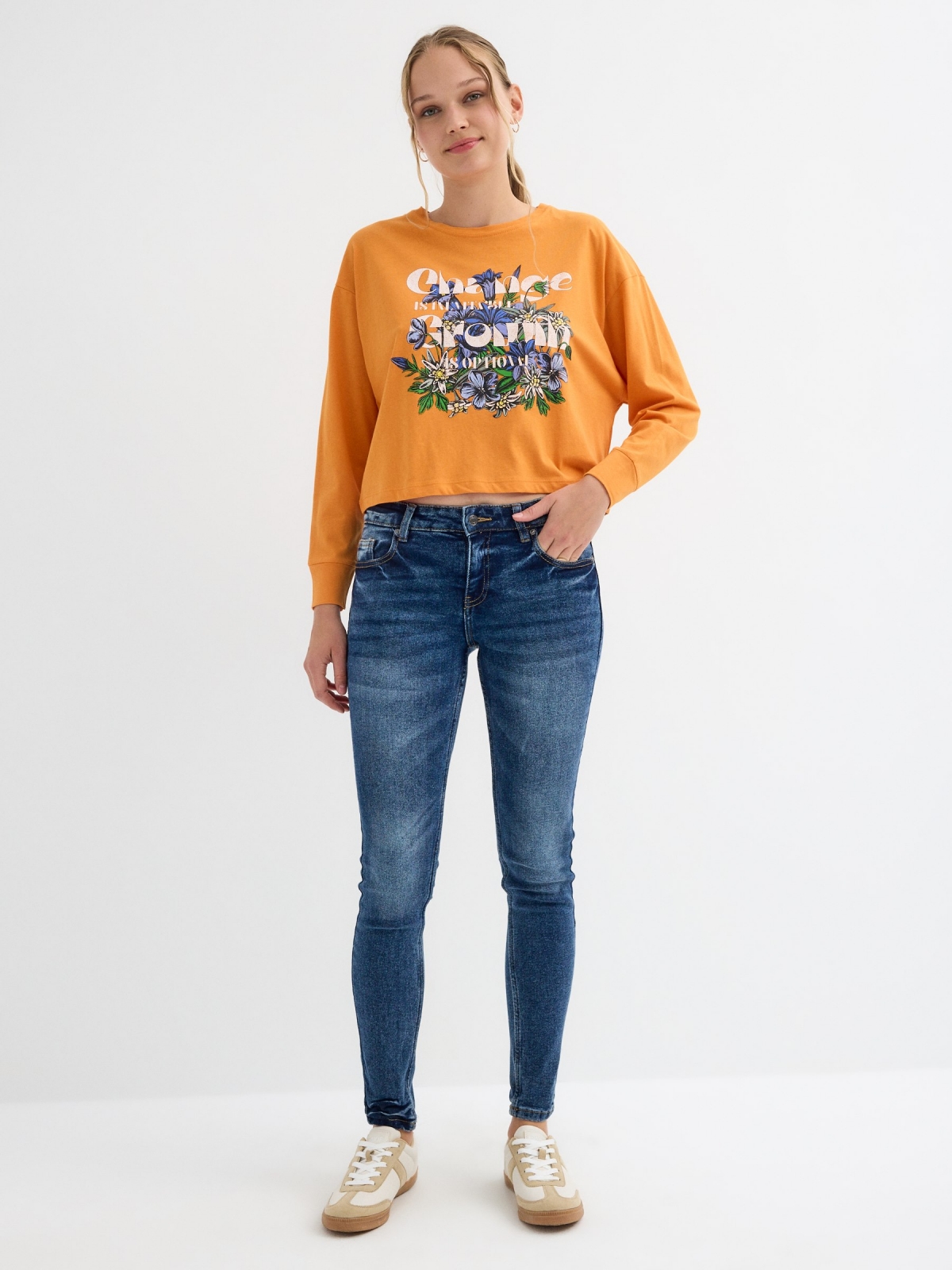 Crop top Change Grown laranja caldera vista geral frontal