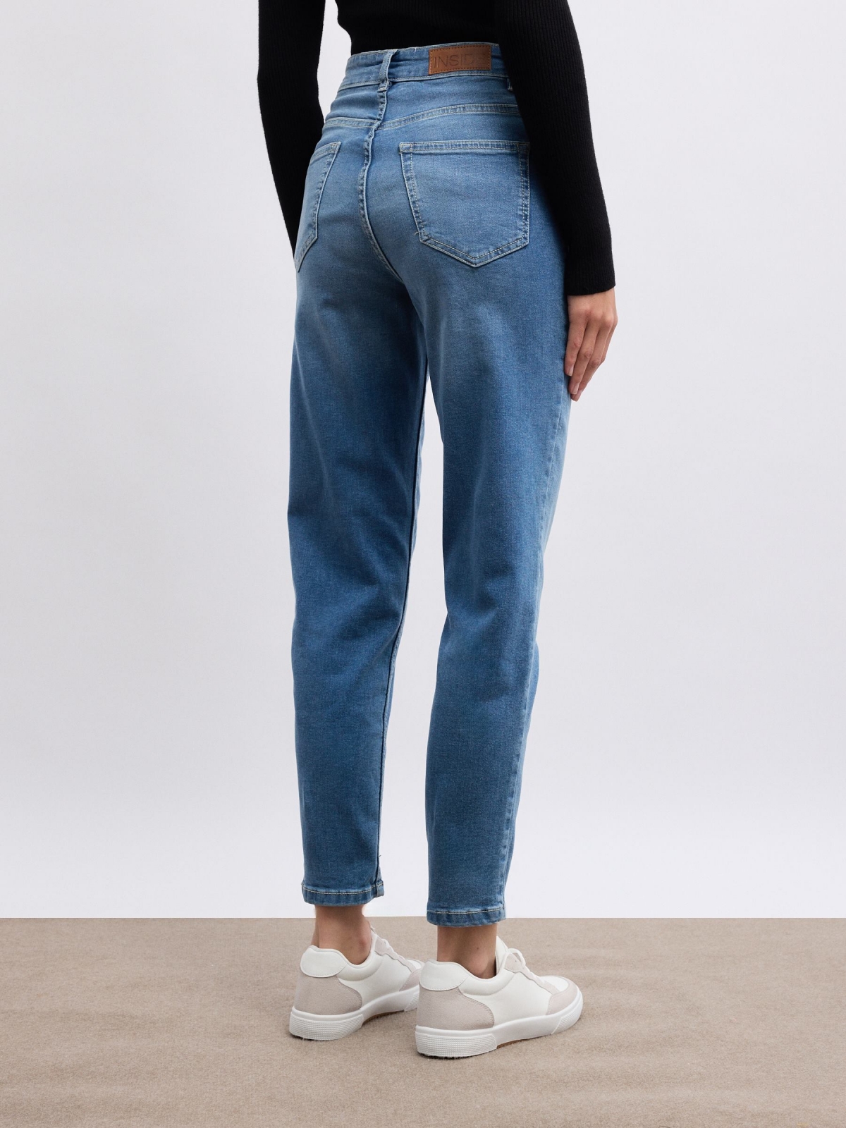 Mom slim high rise jeans blue middle back view