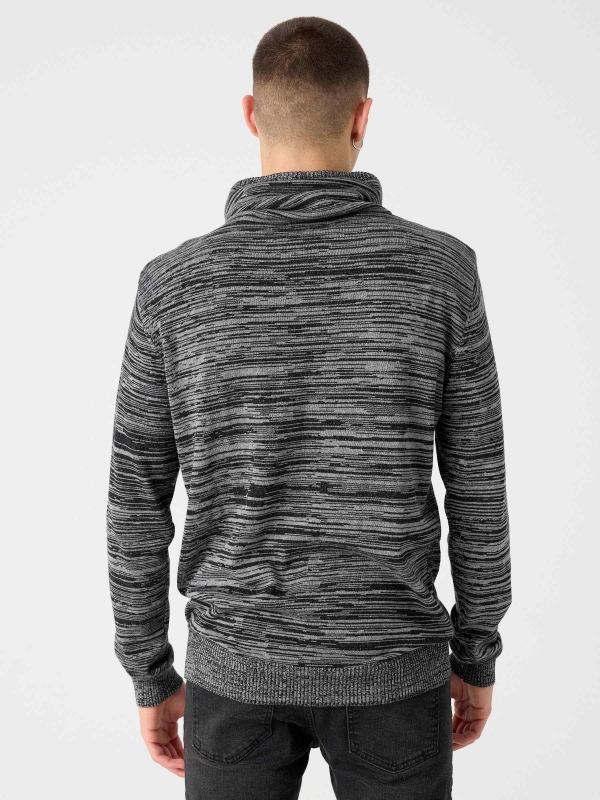 Fleece turtleneck sweater dark grey middle back view