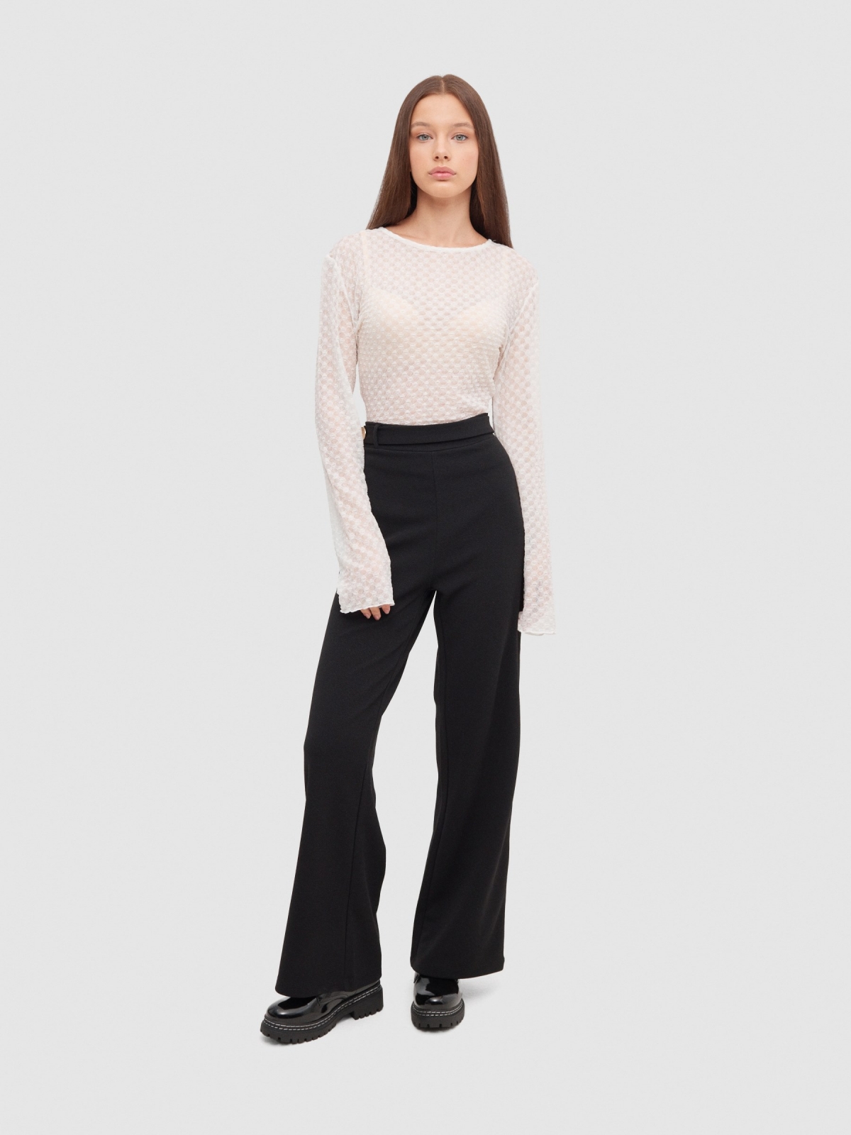 Palazzo pants with button black front view