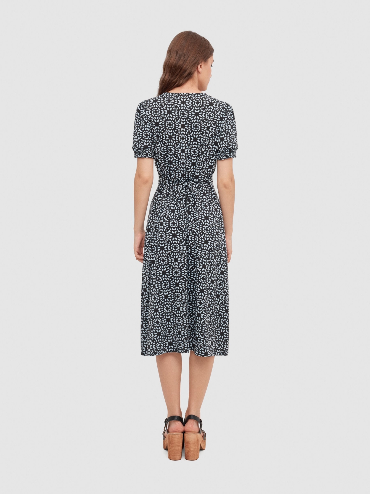 Button midi dress black middle back view