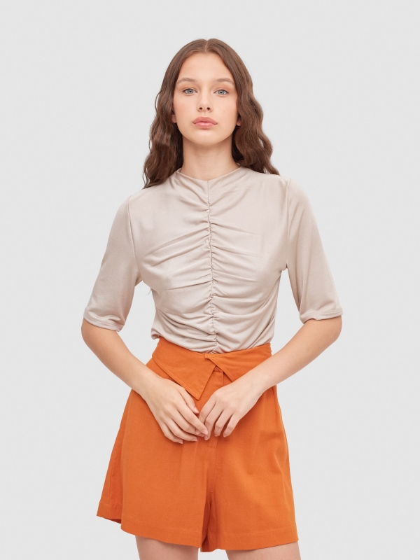 Satin ruffled T-shirt