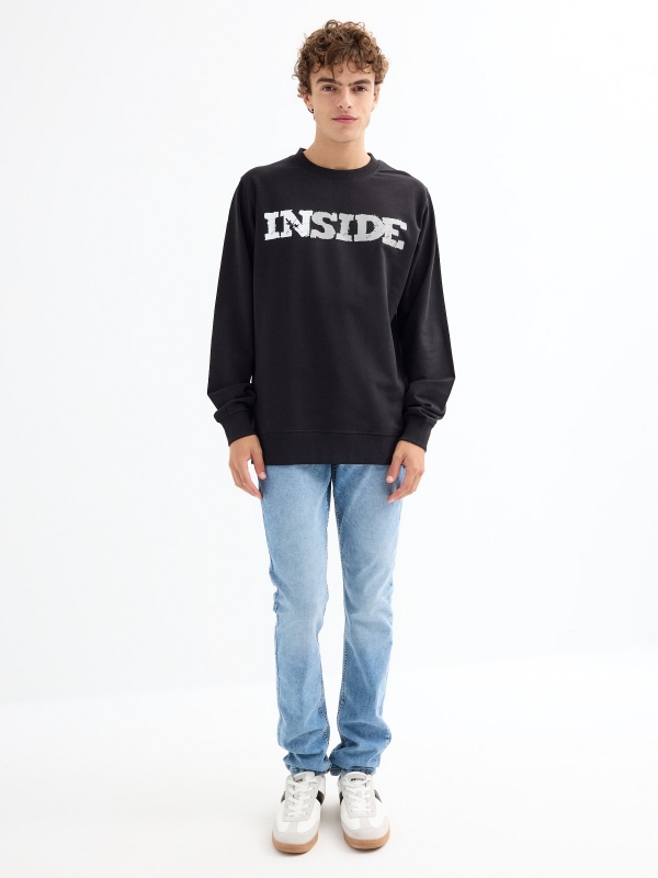 Basic long sleeve logo sweatshirt black middle front view