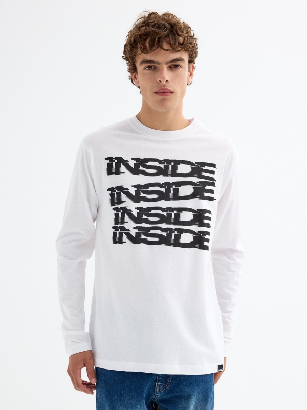 T-shirt de manga comprida Inside branco vista meia frontal