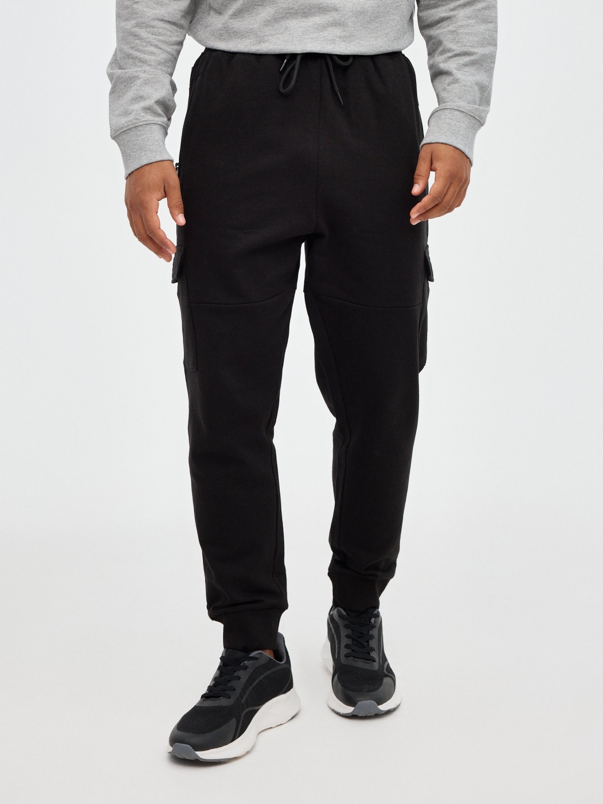 Plush jogger pants black middle front view