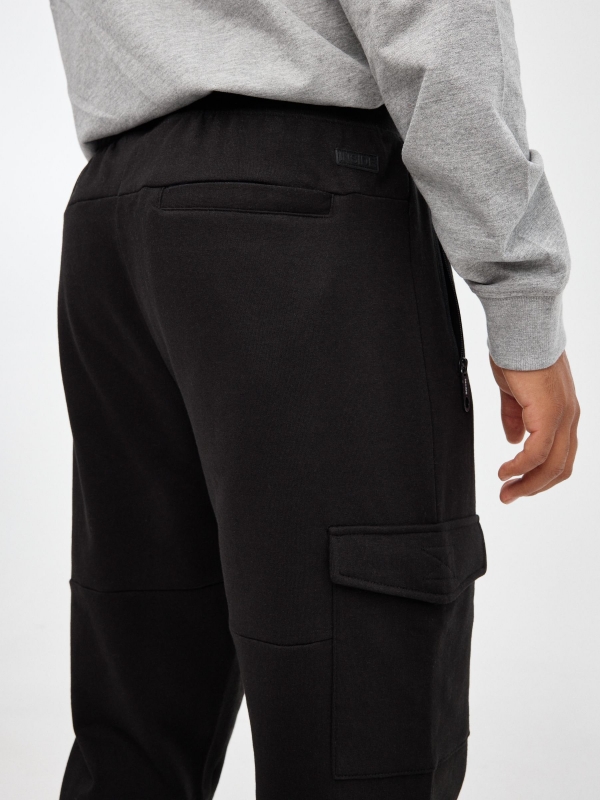 Plush jogger pants black detail view