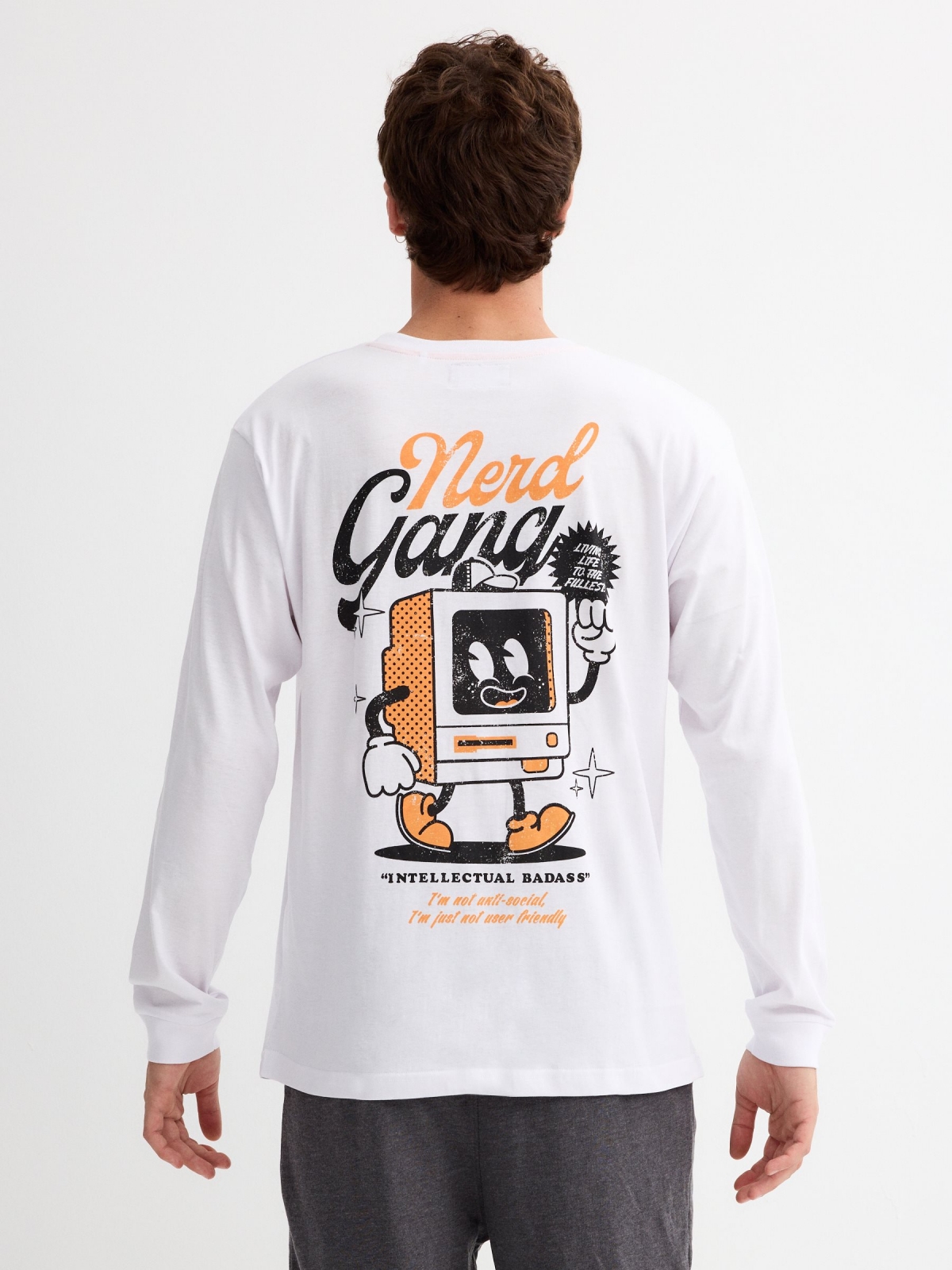 T-shirt Nerd Gang branco vista meia traseira