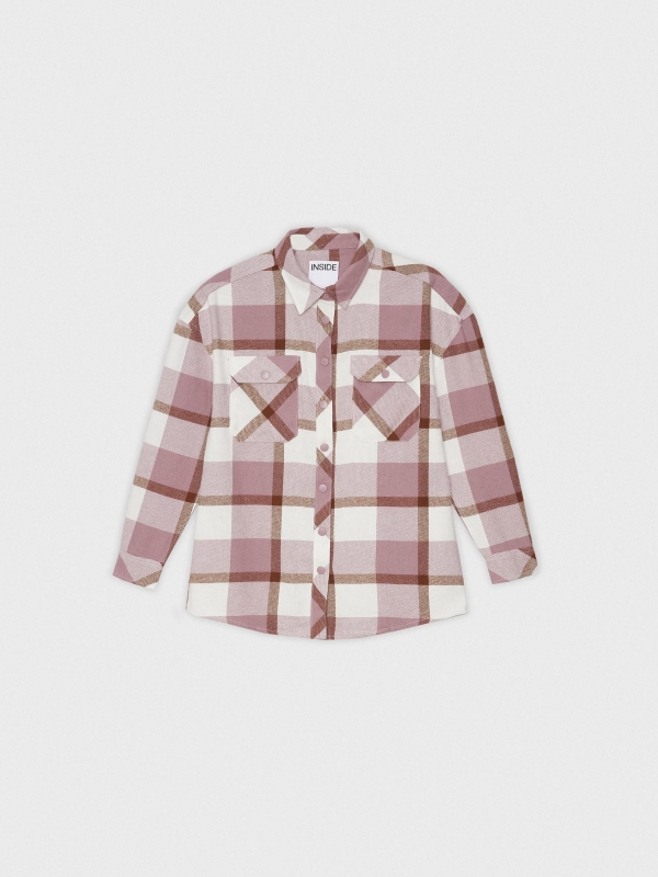  Pink checkered flannel shirt pink front view