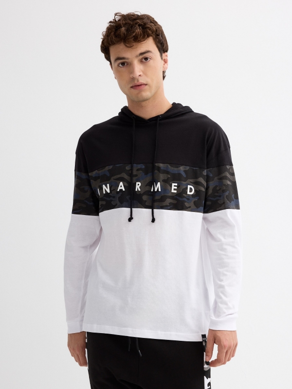 Unarmed hooded T-shirt white middle front view