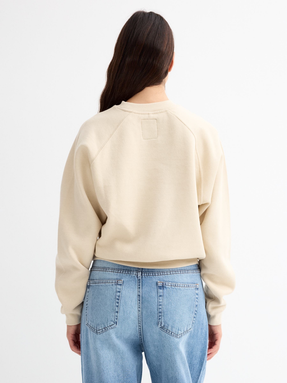 Sweatshirt round neck sand middle back view