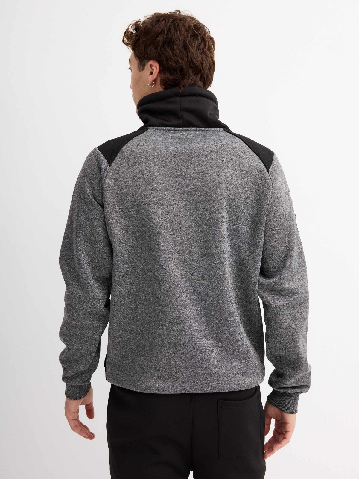 High-neck slogan sweatshirt grey middle back view