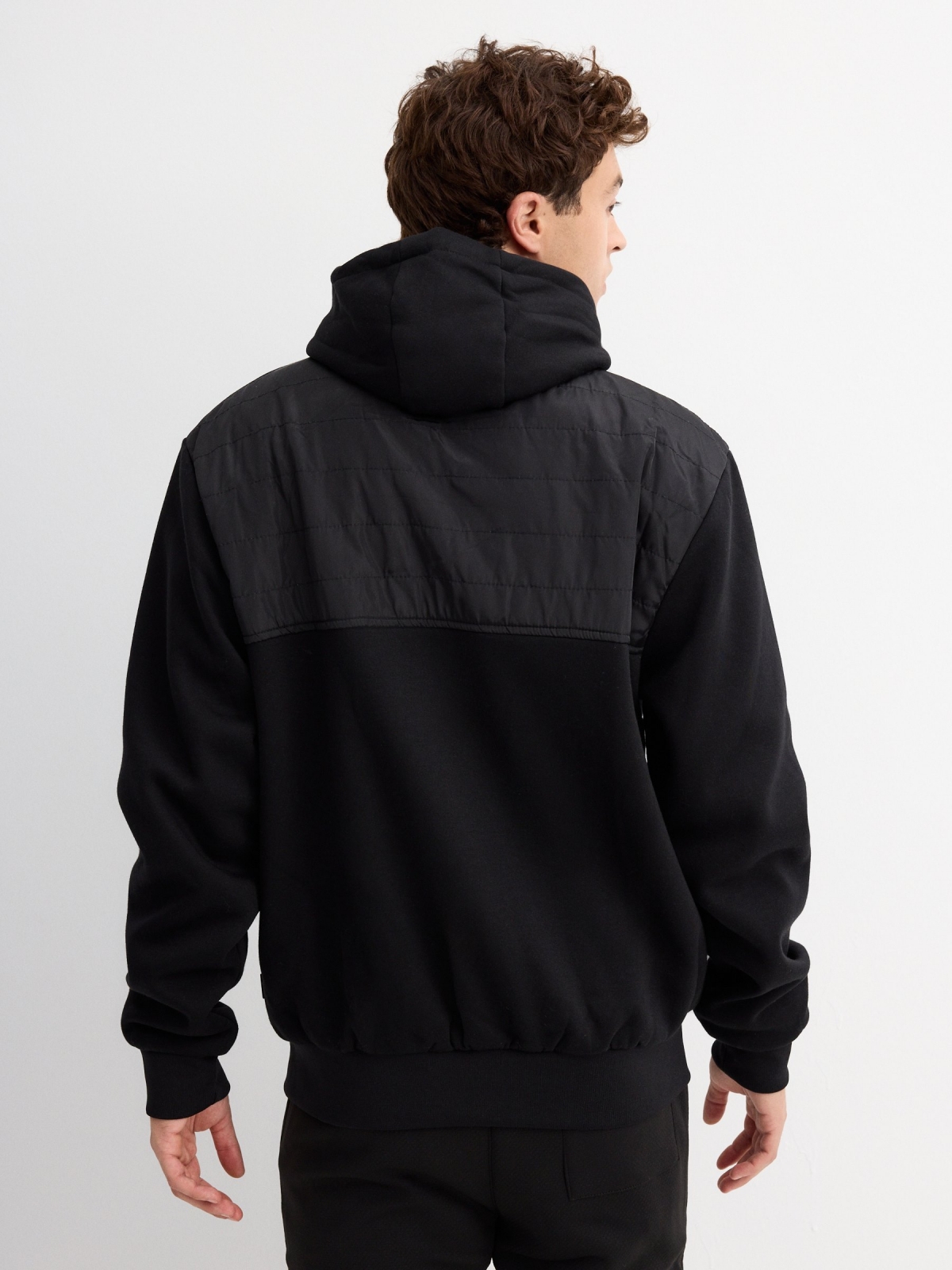 Combined hooded jacket black middle back view