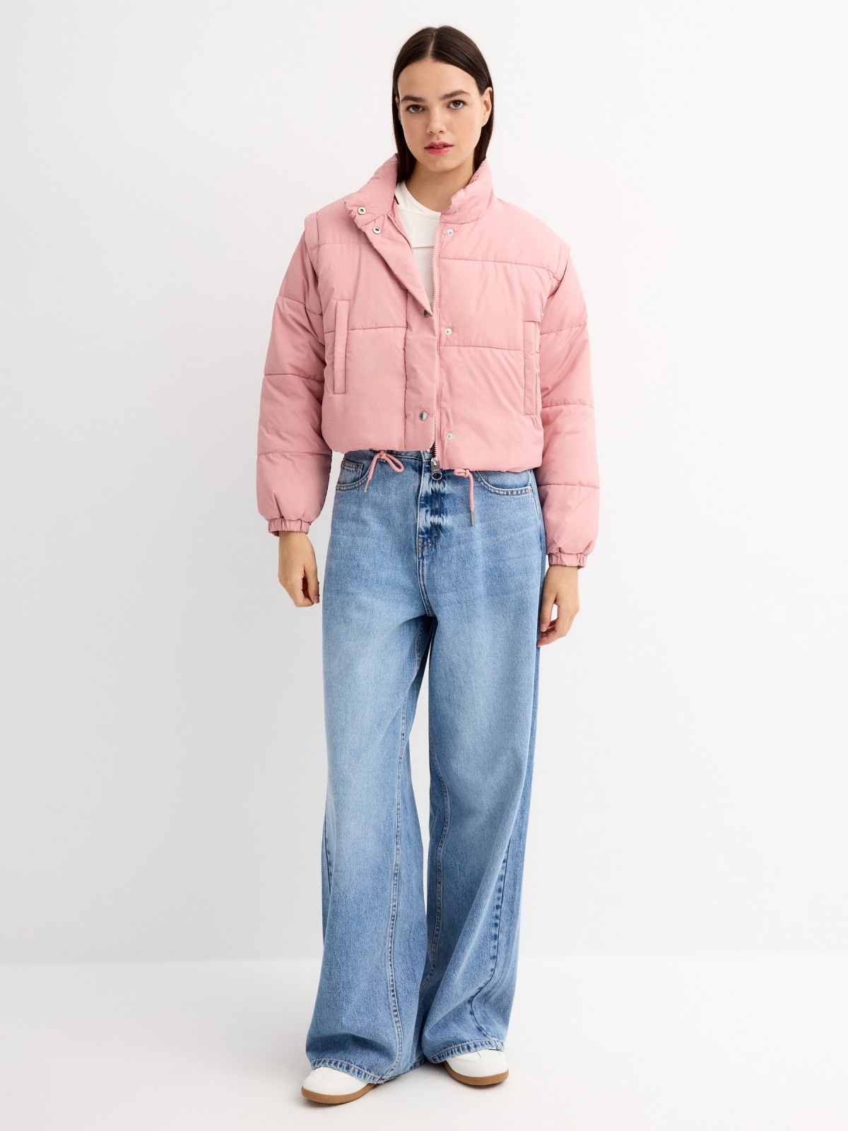 Padded cropped jacket pink general front view