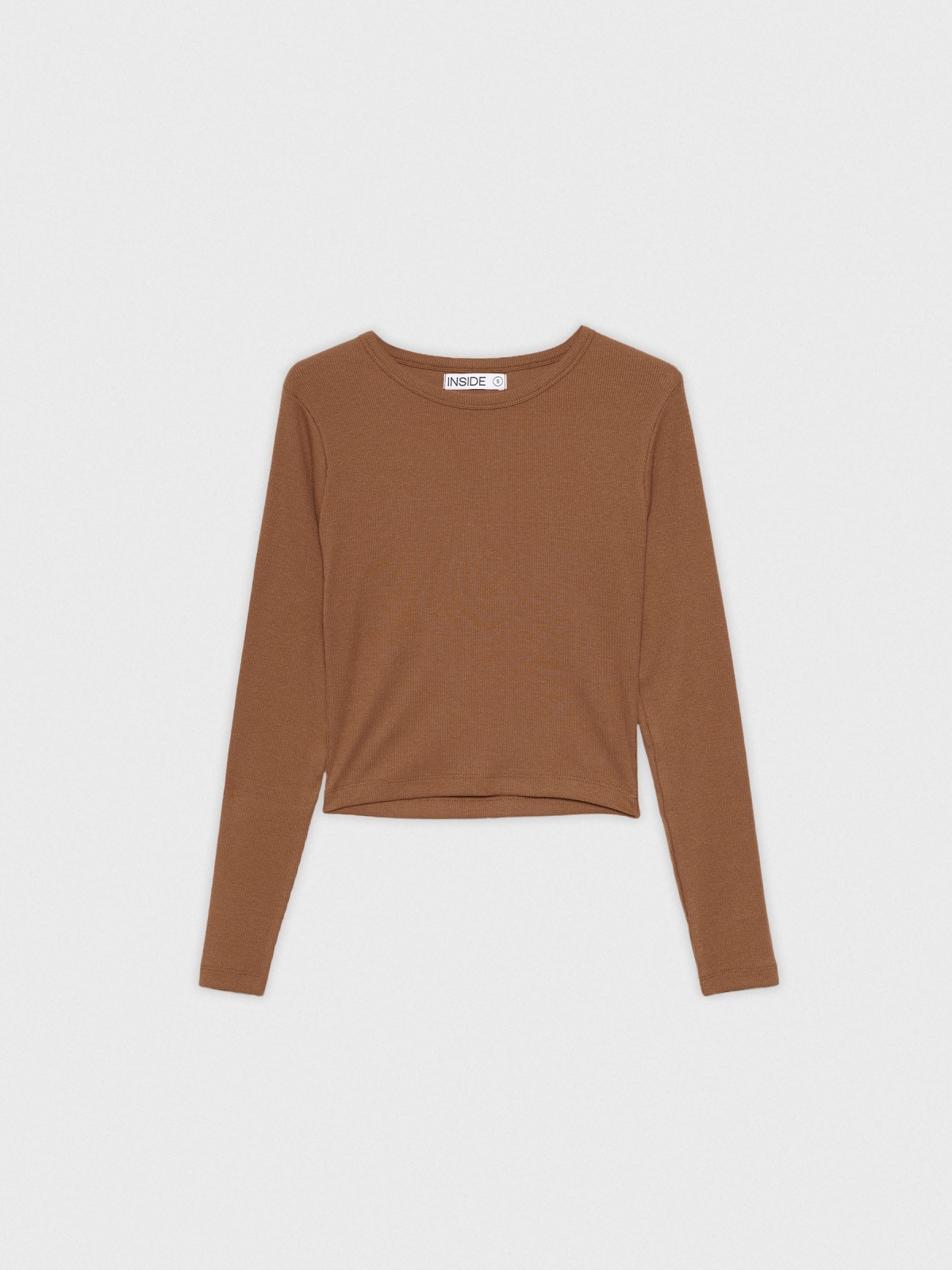  Basic crop slim t-shirt brown front view