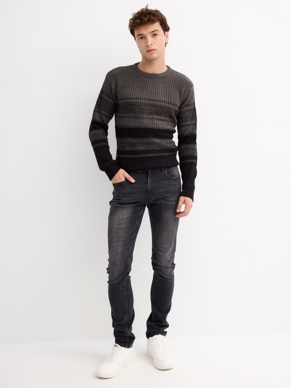 Contrast striped jumper melange grey general front view