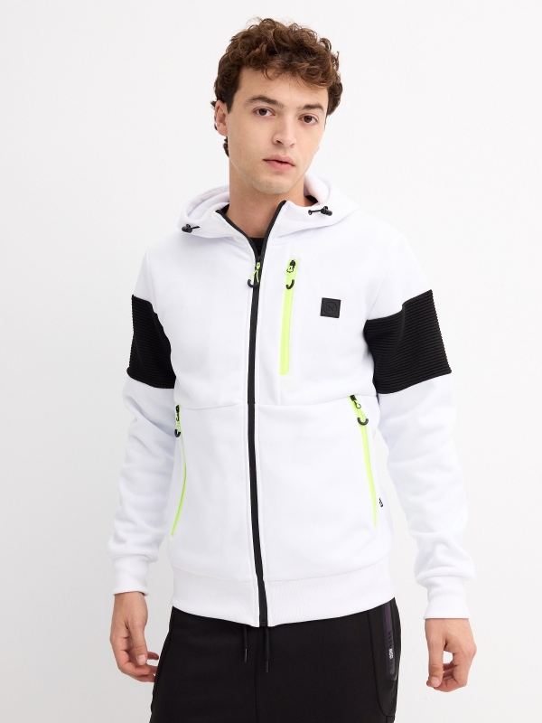 Camouflage zip-up sweatshirt white middle front view