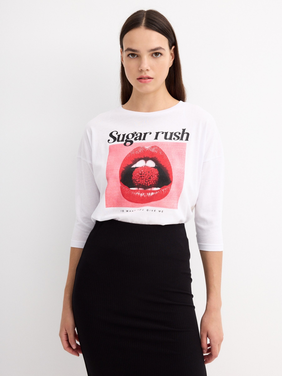 Top com corte Sugar Rush branco vista meia frontal