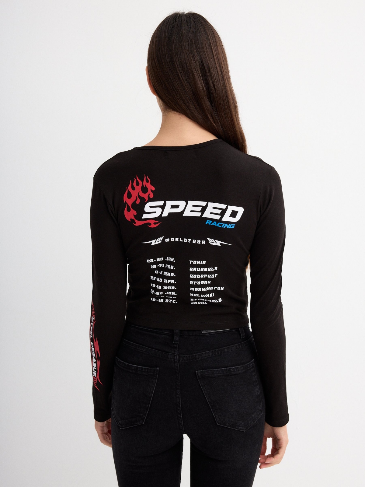 Speed crop top black middle back view