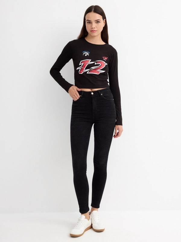 Camiseta crop Speed negro vista general frontal