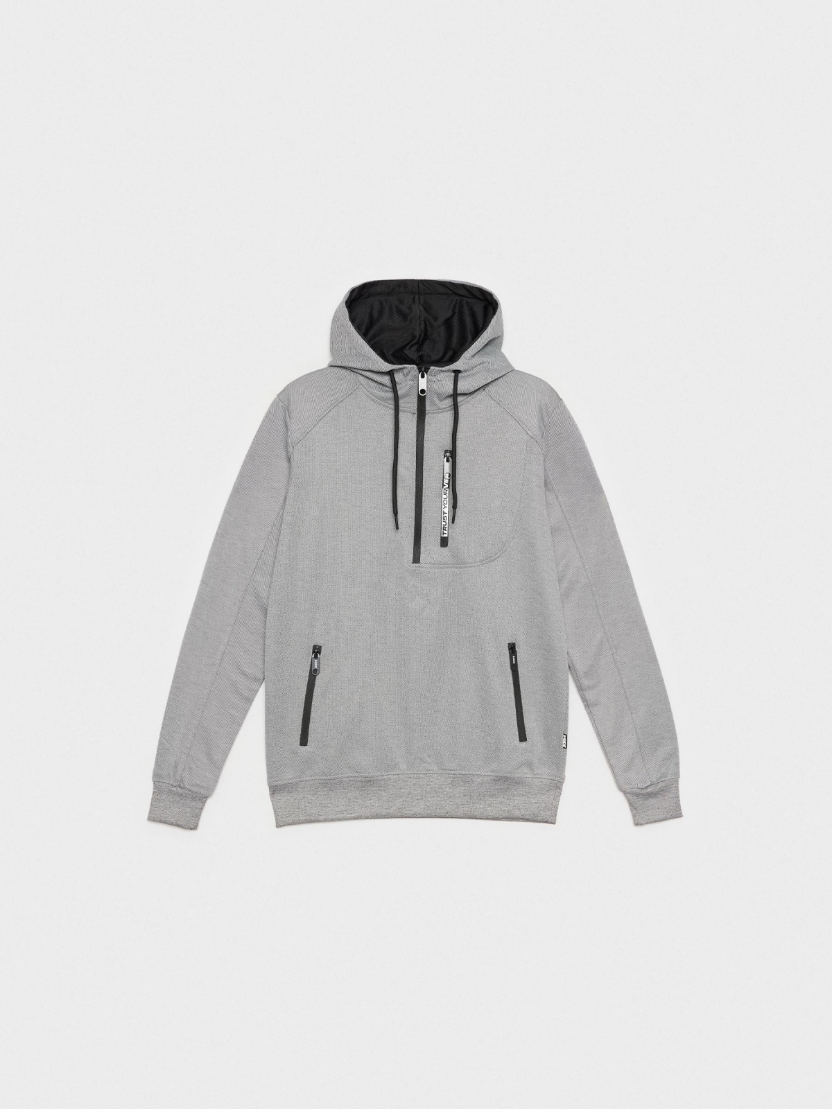  Semiclosed sweatshirt with hood grey front view