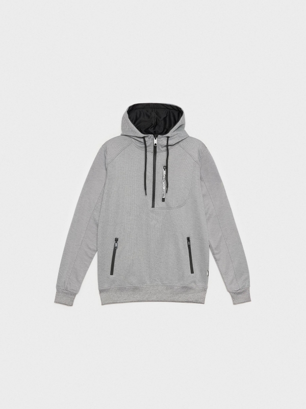  Semiclosed sweatshirt with hood grey front view