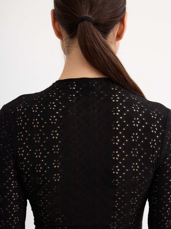 Openwork woven bodysuit black detail view