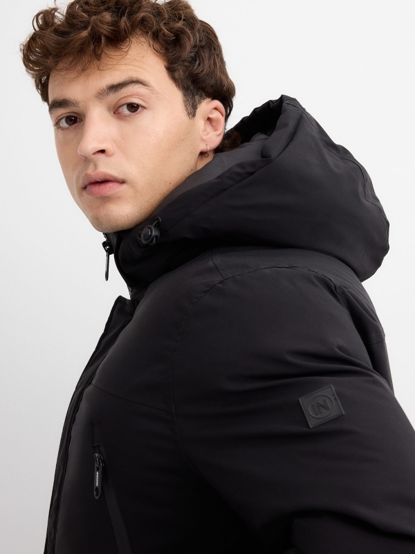 Hooded parka black detail view