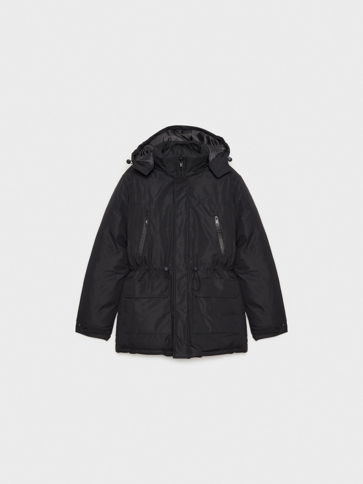  Hooded parka black front view