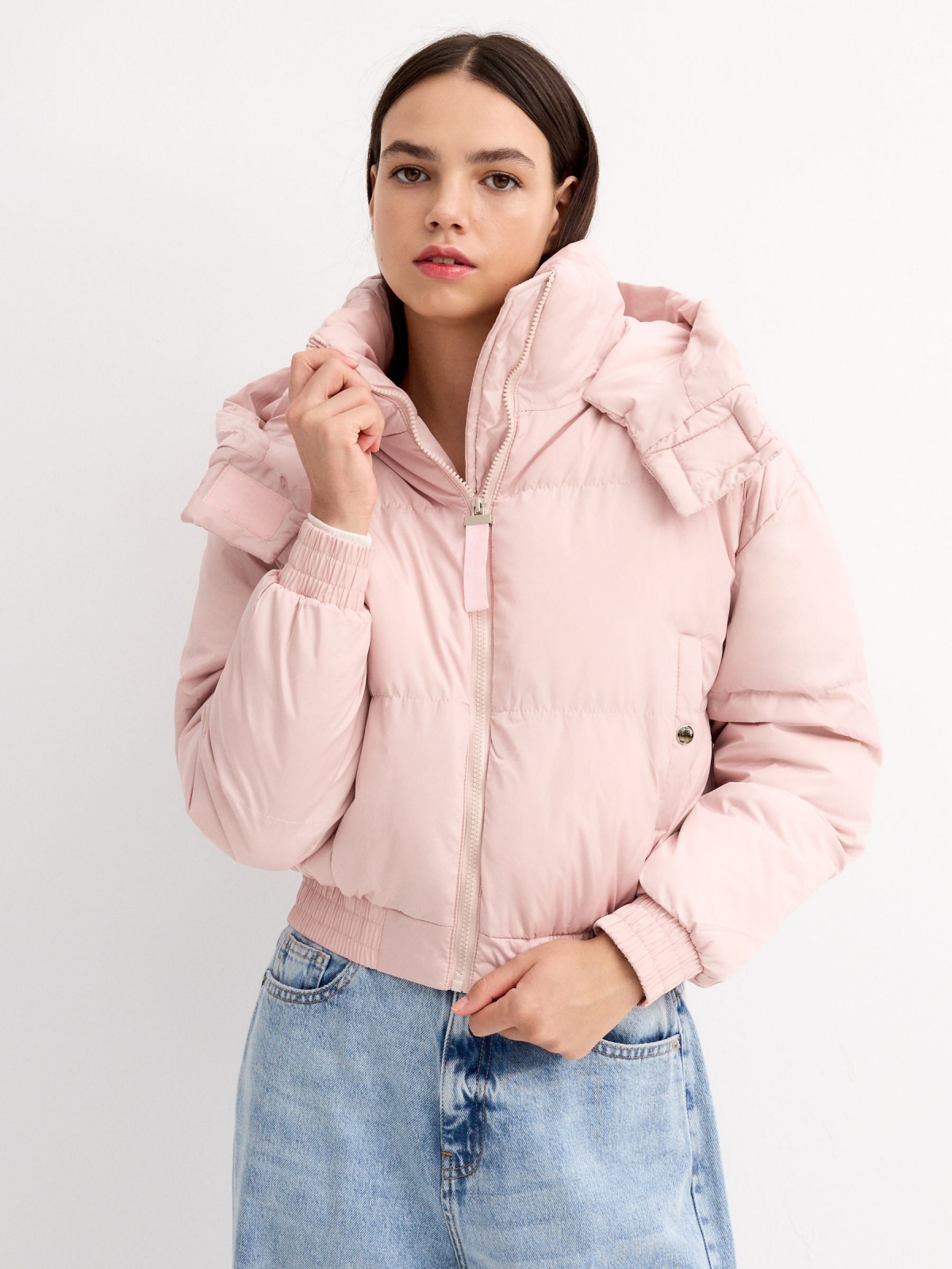 Regular quilted jacket light pink middle front view