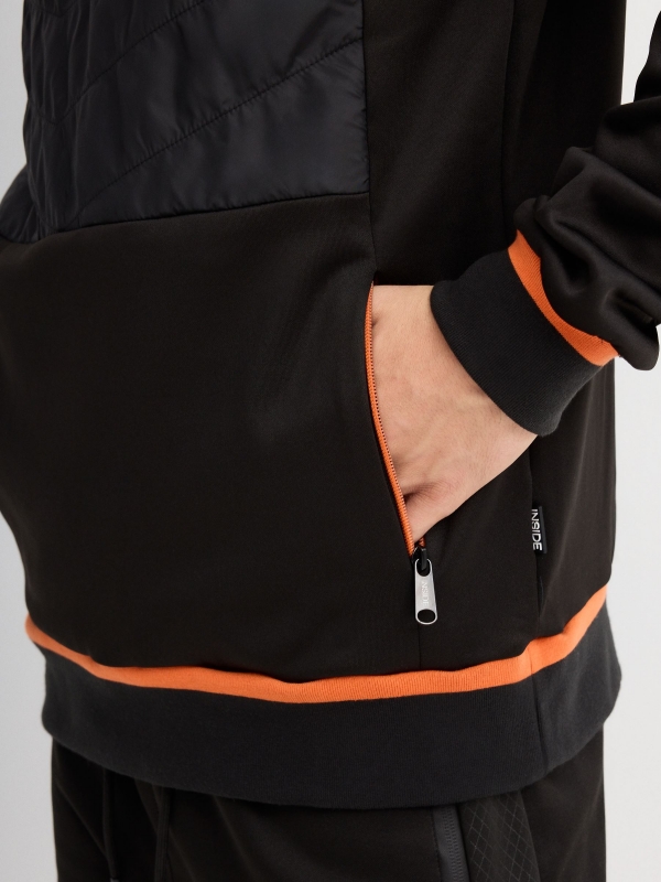 Semiclosed sweatshirt with hood black detail view