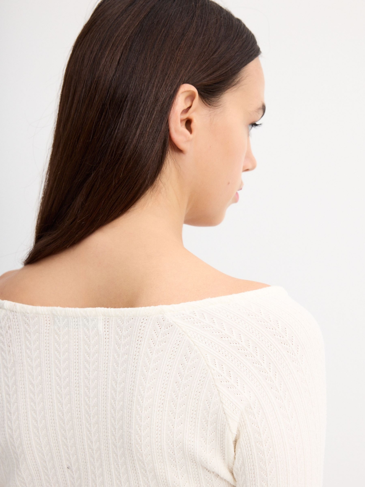 Corset style knitted T-shirt off white detail view